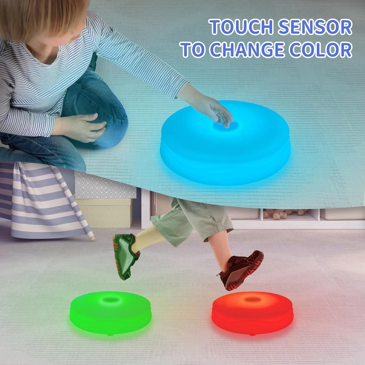 RGB Floor Tile Toy, Touch Sensor Color Changing Toy, Outside Game Toys for Kids