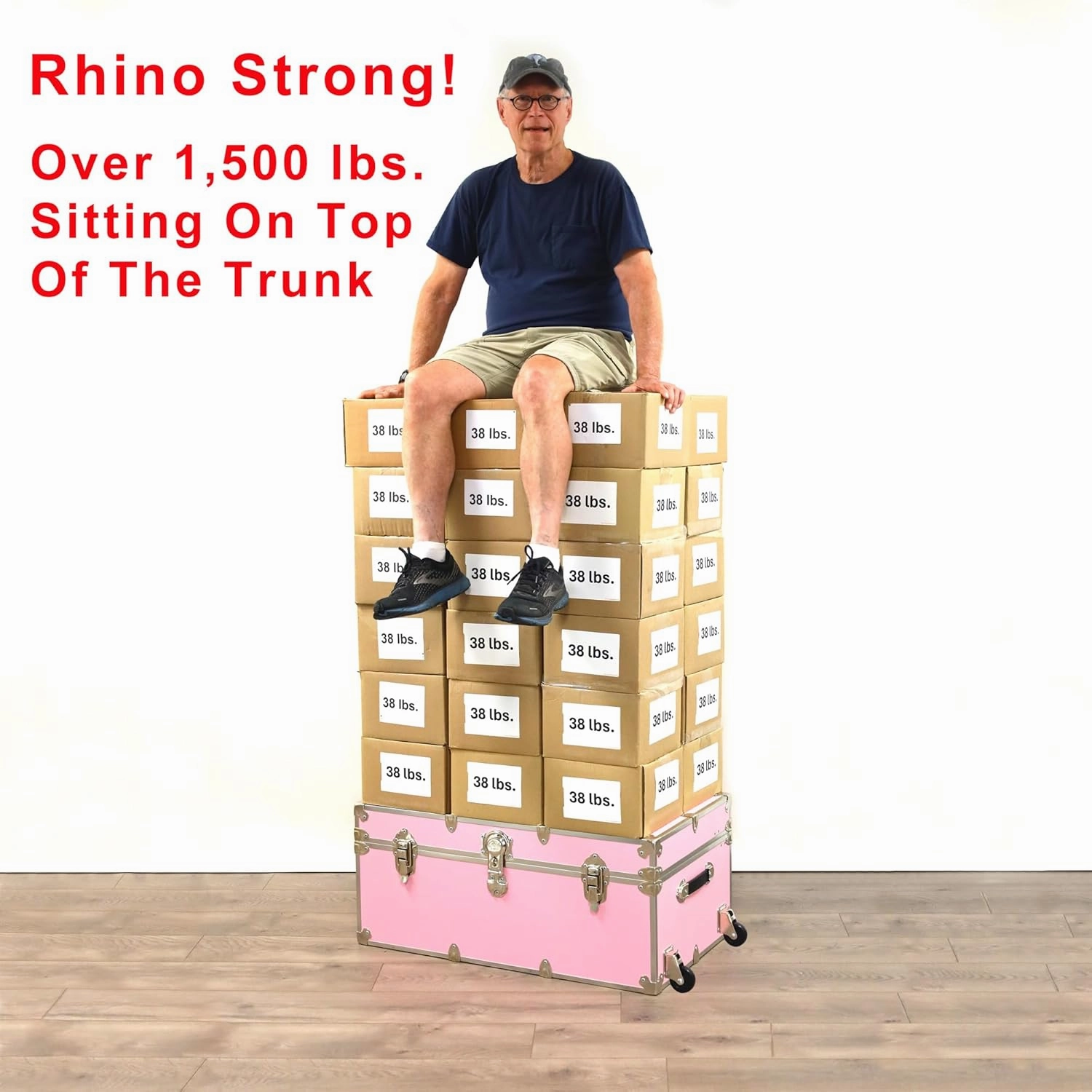 Rhino Trunk & Case Large Armor Camp Trunk with Removeable Wheels - Secure Dorm Storage Chest, Ideal Summer Camper Footlocker, Strong College Trunks - Seats 1000  Pounds - 32"x18"x14" (Black)