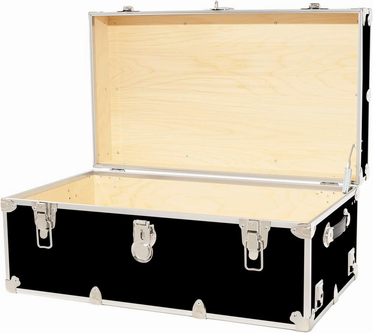 Rhino Trunk & Case Large Armor Camp Trunk with Removeable Wheels - Secure Dorm Storage Chest, Ideal Summer Camper Footlocker, Strong College Trunks - Seats 1000  Pounds - 32"x18"x14" (Black)