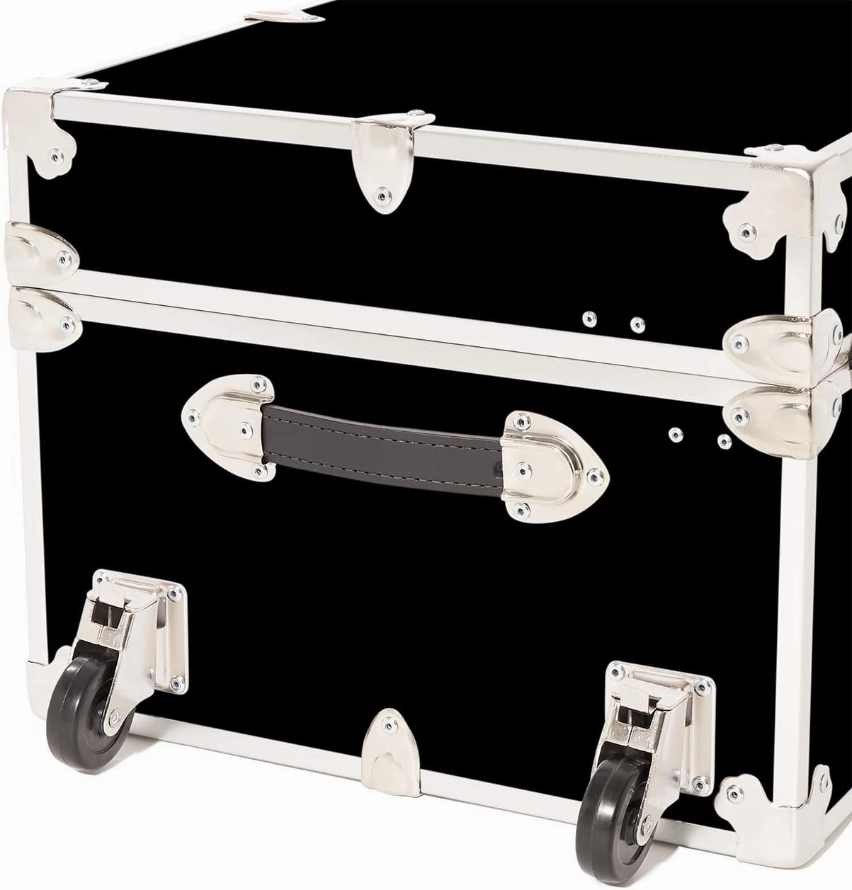 Rhino Trunk & Case Large Armor Camp Trunk with Removeable Wheels - Secure Dorm Storage Chest, Ideal Summer Camper Footlocker, Strong College Trunks - Seats 1000  Pounds - 32"x18"x14" (Black)