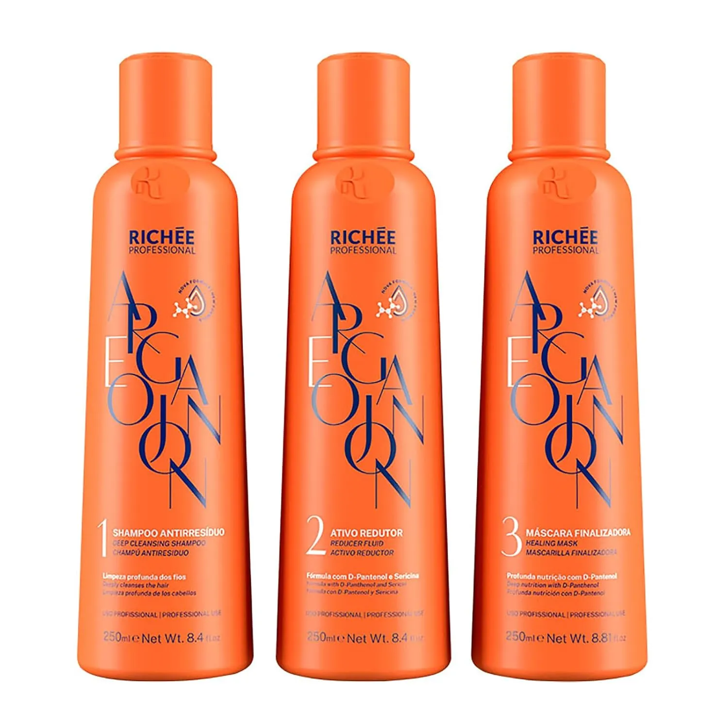 Richée Professional | Argan E Ojon Kit | Rich Formula, Perfect Straight, Extreme Hydration | (3x) 250 ml / 8.4 fl.oz.