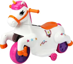 Ride on Unicorn. Easy to Switch an Electric Rocking Horse. The Electric Unicorn Ride On Toy with Music, F&R and Foot Pad. 6V, 4.5A Battery Powered. Great Gift for Kids 3-6 Years Old.