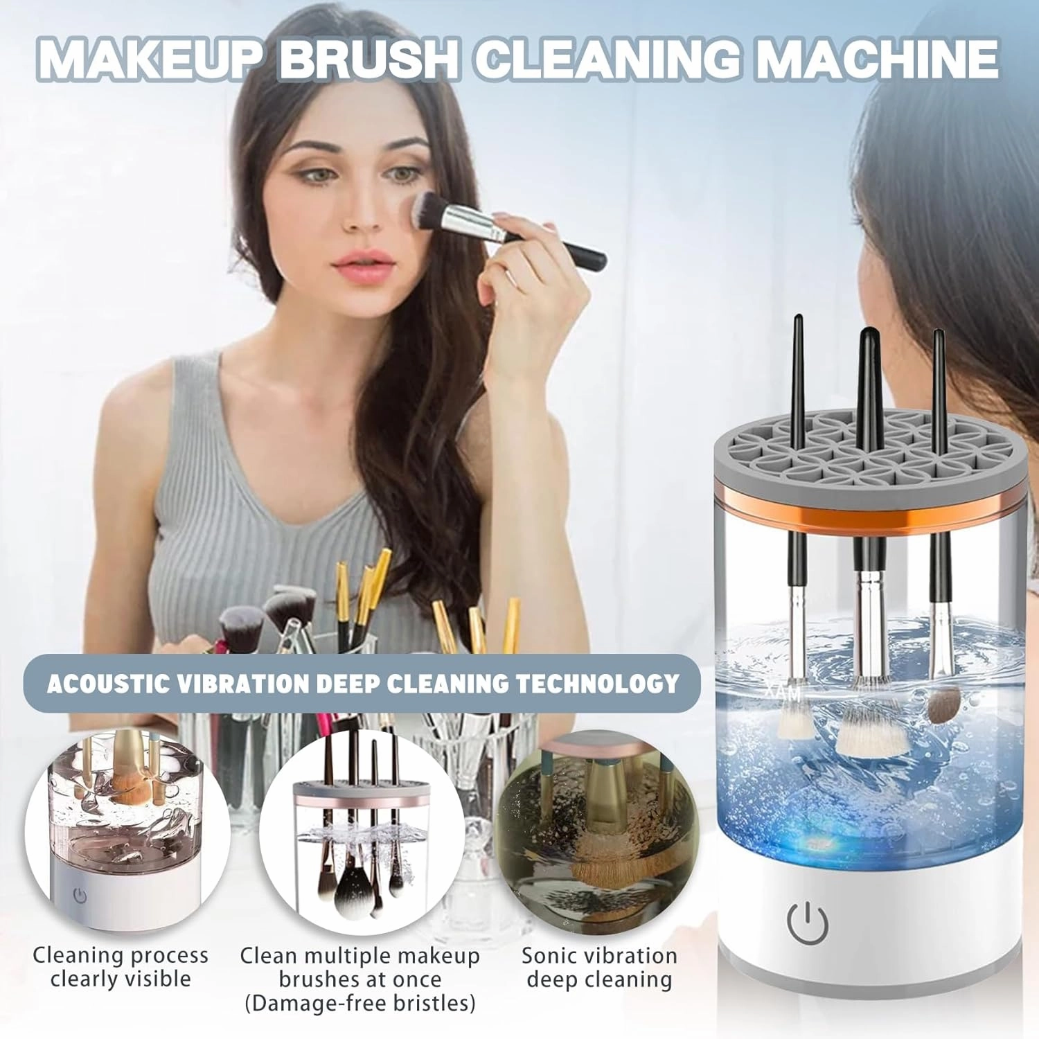 Rinse Hero - Rinse Hero Brush Cleaner, 2025 New Rinse Hero Makeup Brush Cleaner, Rinse Hero Automatic Spinning Cosmetic Tool for Deep Cleaning All Types of Brushes Set (Plug-in * White)