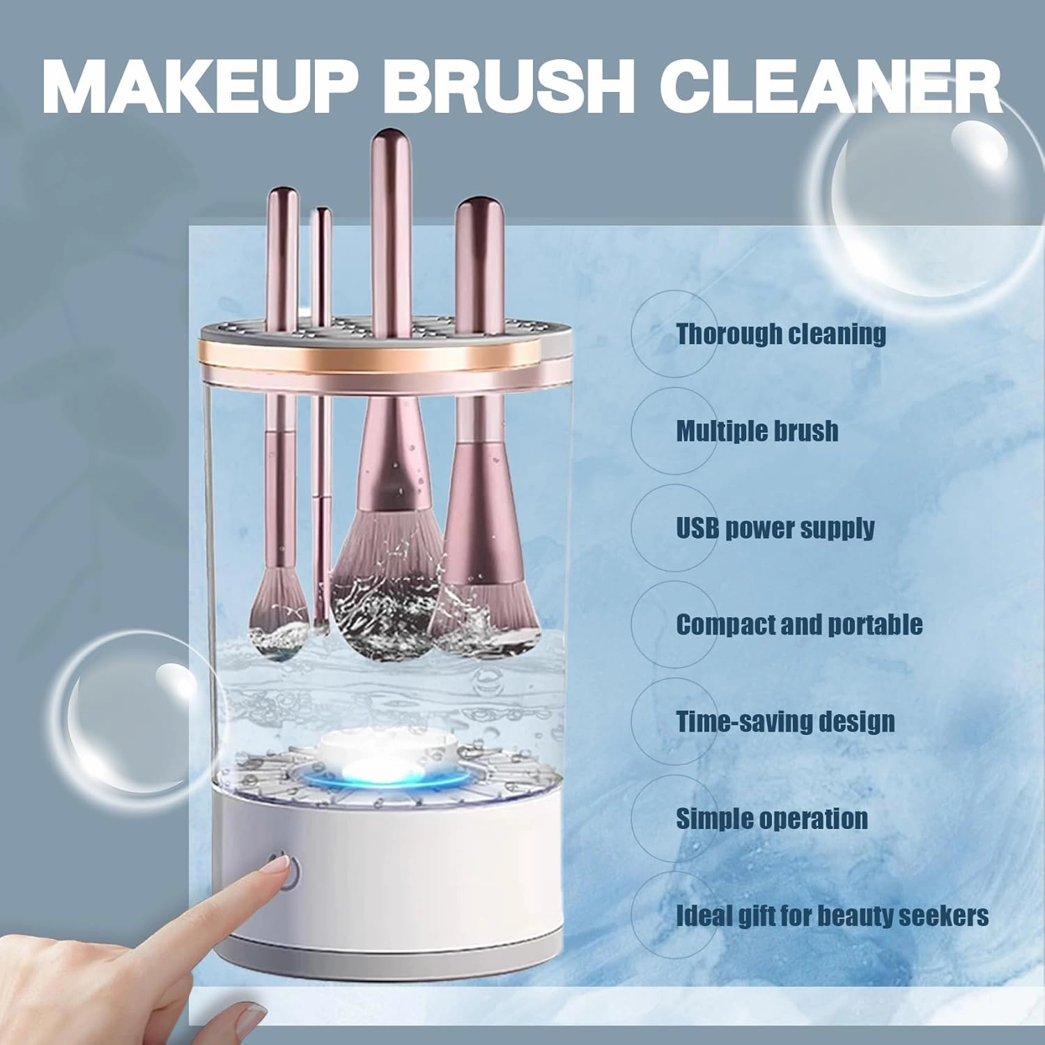 Rinse Hero - Rinse Hero Brush Cleaner, 2025 New Rinse Hero Makeup Brush Cleaner, Rinse Hero Automatic Spinning Cosmetic Tool for Deep Cleaning All Types of Brushes Set (Plug-in * White)
