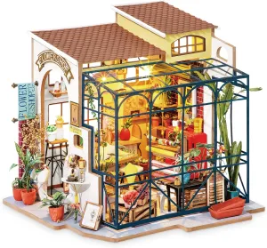 ROBOTIME DIY Dollhouse Kit Mini House with Furnitures Accessories 1:24 Scale Craft Kit - Emily's Flower Shop