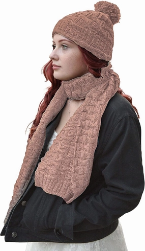 Roll Up Women Girls Cute Fashion Winter Cozy Warm Knitted Beanie Skullies Hat Ski Cap & Scarf Scarves Set