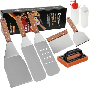 ROMANTICIST 8Pc Professional Griddle Accessories Kit - Heavy Duty Stainless Steel Grill Spatula Set for Grill Griddle Hibachi Flat Top Outdoor Cooking - Great Grill Gift on Birthday Wedding