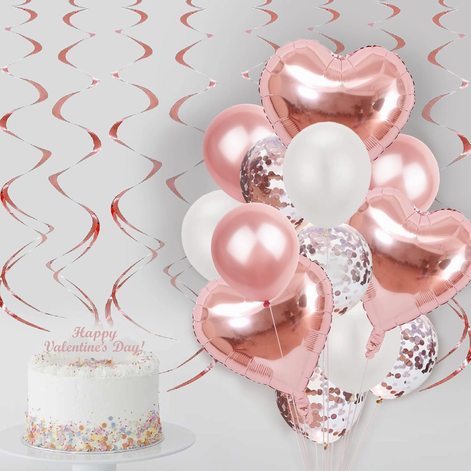 Rose Gold Party Decorations | Valentines Day Decoration for The Home | Valentine Galentines Day Decorations | Rose Gold Birthday Supplies | Bachelorette Balloons Tableware Paper Plates Cups Napkins