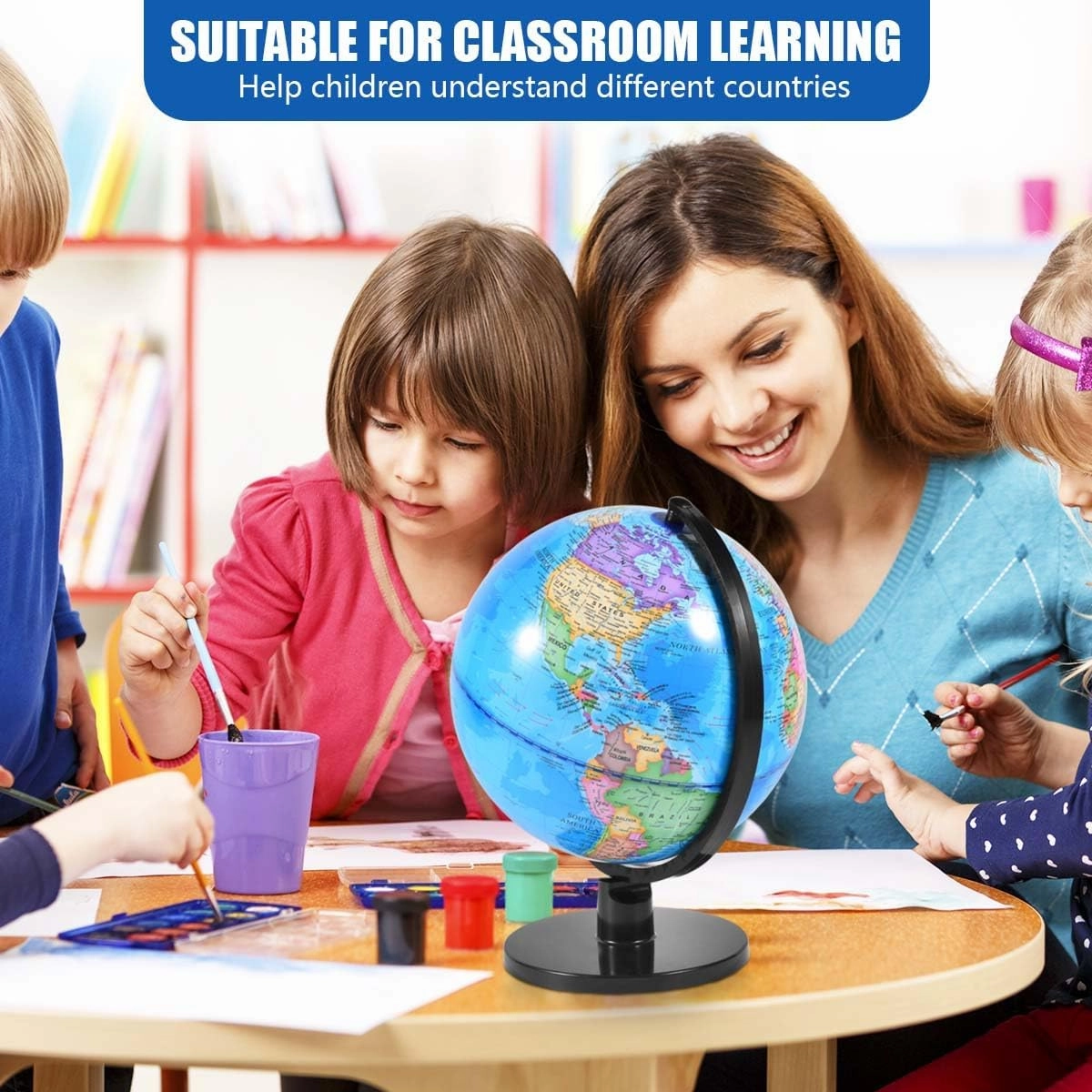 Rotating World Globe 10 Inch Spinning Earth Globe with Stand for Kids Learning Geography Classroom Education or Office Home Decorations