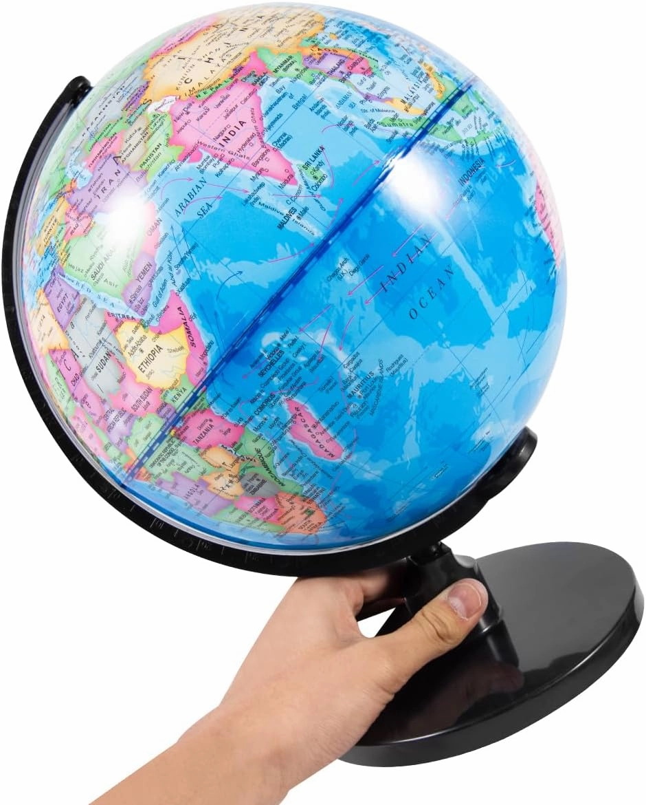 Rotating World Globe 10 Inch Spinning Earth Globe with Stand for Kids Learning Geography Classroom Education or Office Home Decorations
