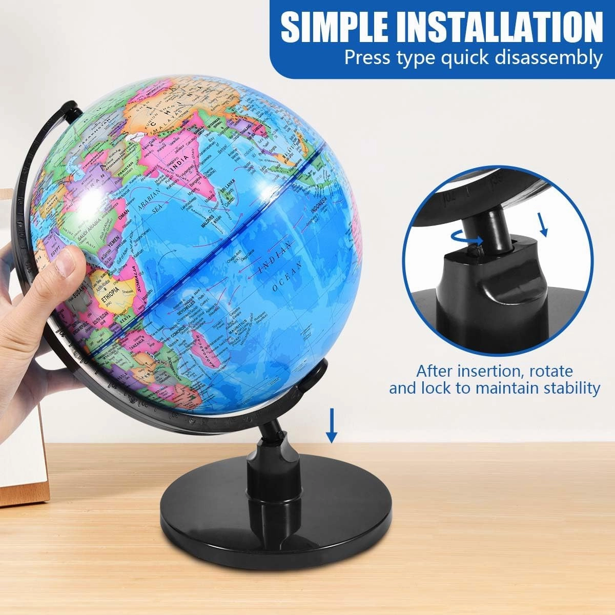 Rotating World Globe 10 Inch Spinning Earth Globe with Stand for Kids Learning Geography Classroom Education or Office Home Decorations