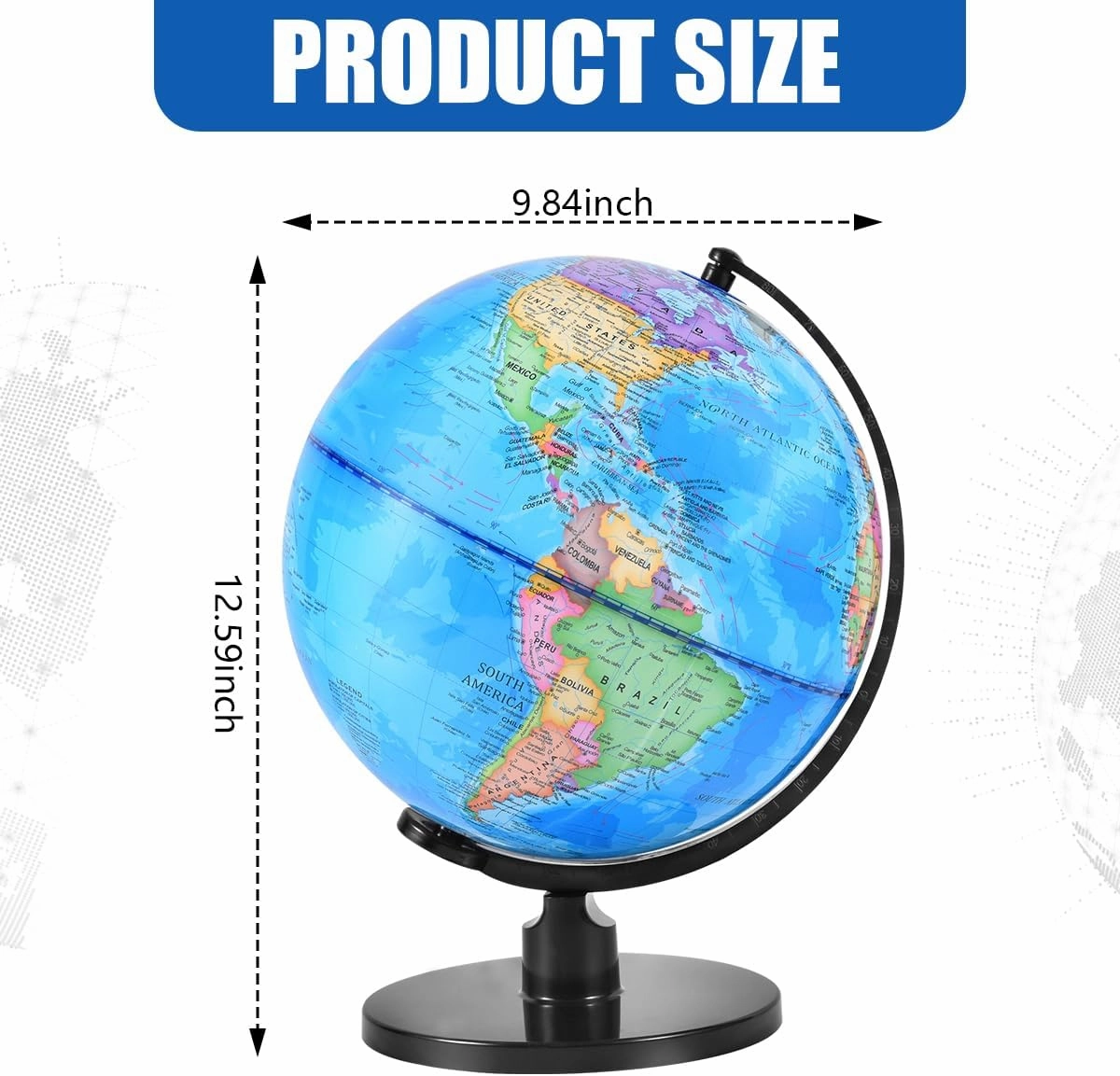 Rotating World Globe 10 Inch Spinning Earth Globe with Stand for Kids Learning Geography Classroom Education or Office Home Decorations