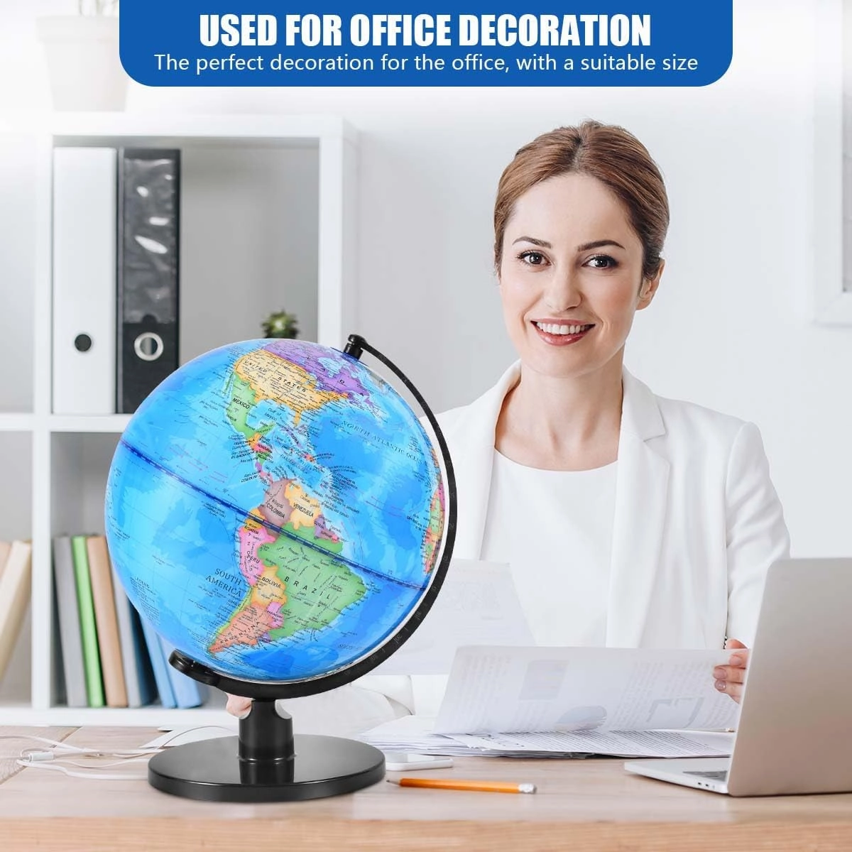 Rotating World Globe 10 Inch Spinning Earth Globe with Stand for Kids Learning Geography Classroom Education or Office Home Decorations