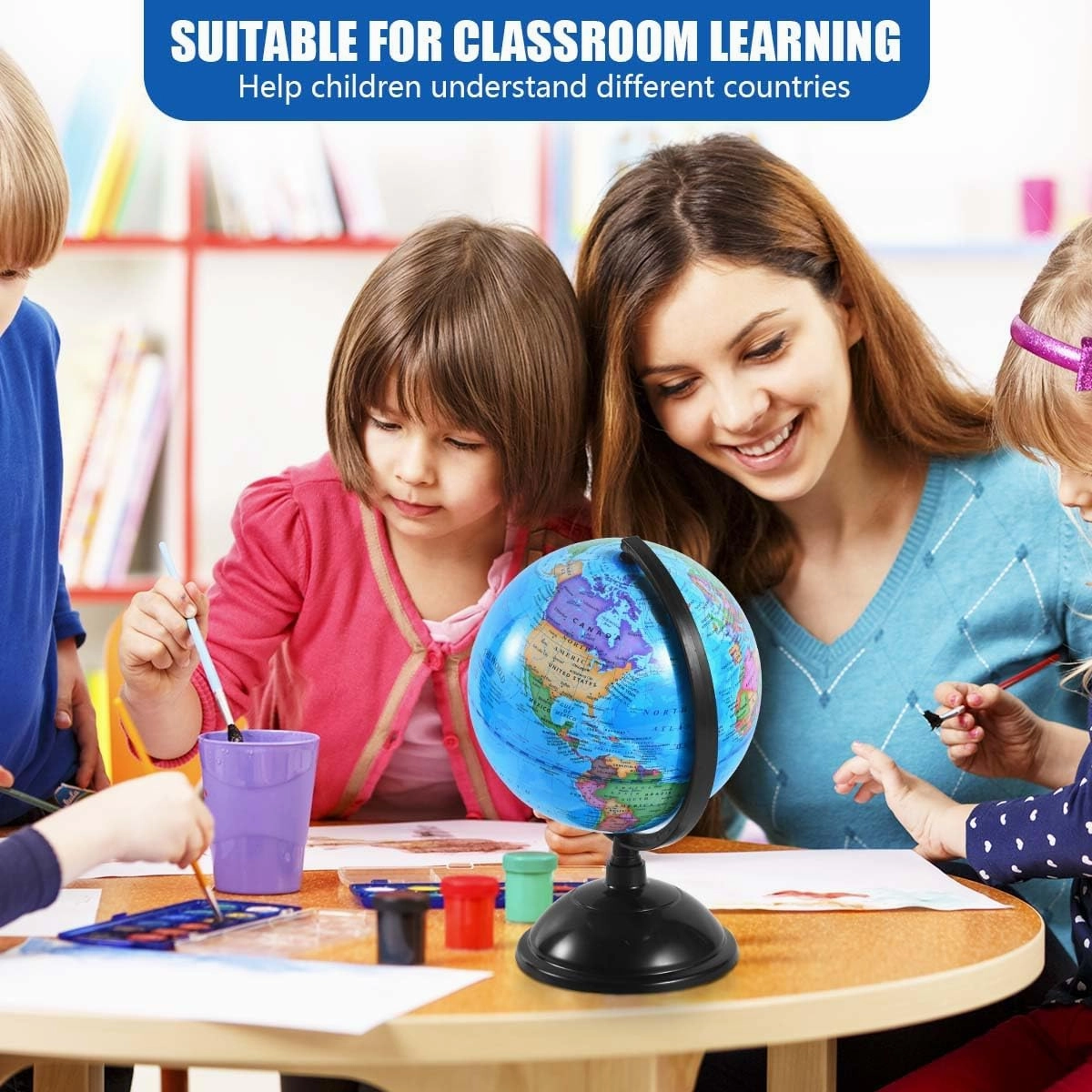 Rotating World Globe 8 Inch Spinning Earth Globe with Stand for Kids Learning Geography Classroom Education or Office Home Decorations