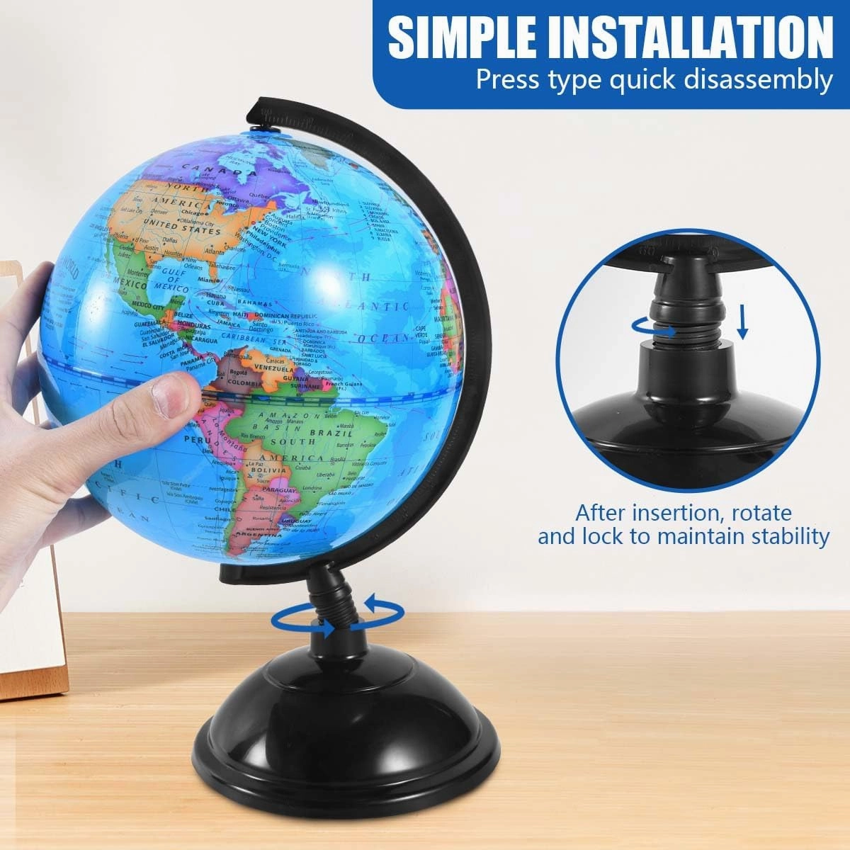 Rotating World Globe 8 Inch Spinning Earth Globe with Stand for Kids Learning Geography Classroom Education or Office Home Decorations
