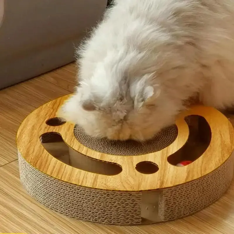 Round Cat Scratcher with Ball | Durable Corrugated Claw Pad