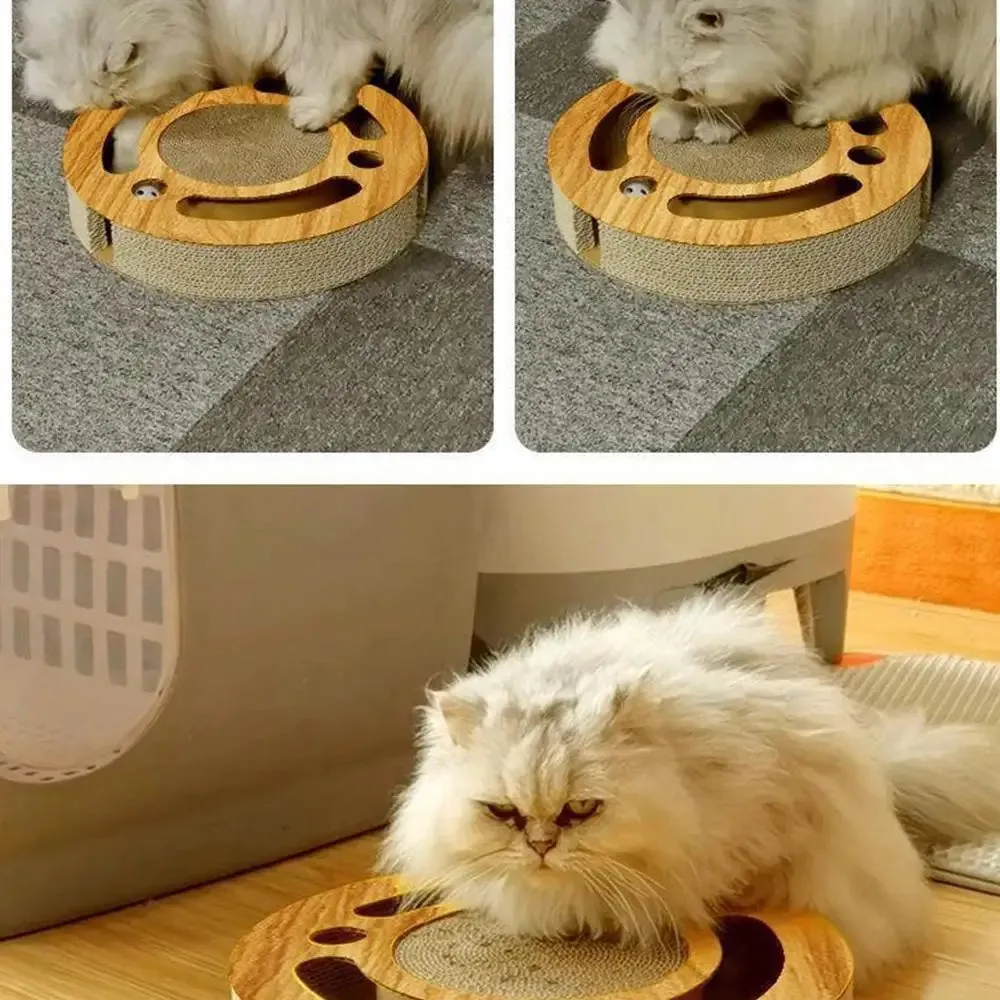 Round Cat Scratcher with Ball | Durable Corrugated Claw Pad