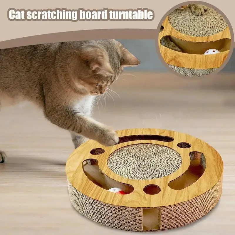 Round Cat Scratcher with Ball | Durable Corrugated Claw Pad
