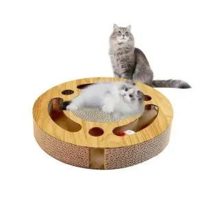 Round Cat Scratcher with Ball | Durable Corrugated Claw Pad