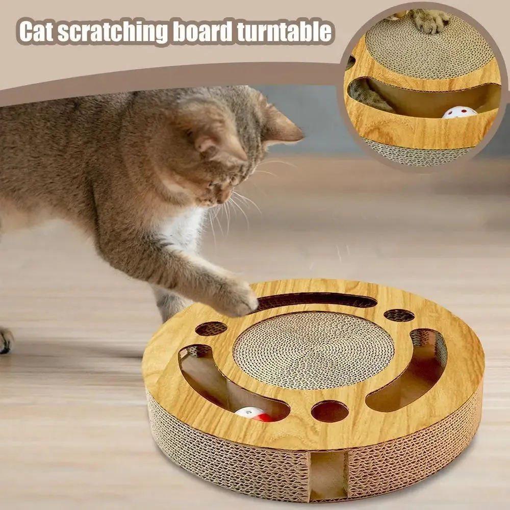 Round Cat Scratcher with Ball | Durable Corrugated Claw Pad