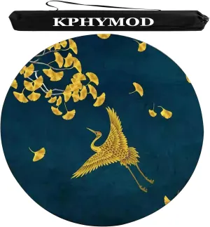 Round Mahjong Mat with Carrying Bag, Blue Chinese Printed Polyester Table Cover Anti Slip and Noise Reducing Game Mat(47.24x47.24in)