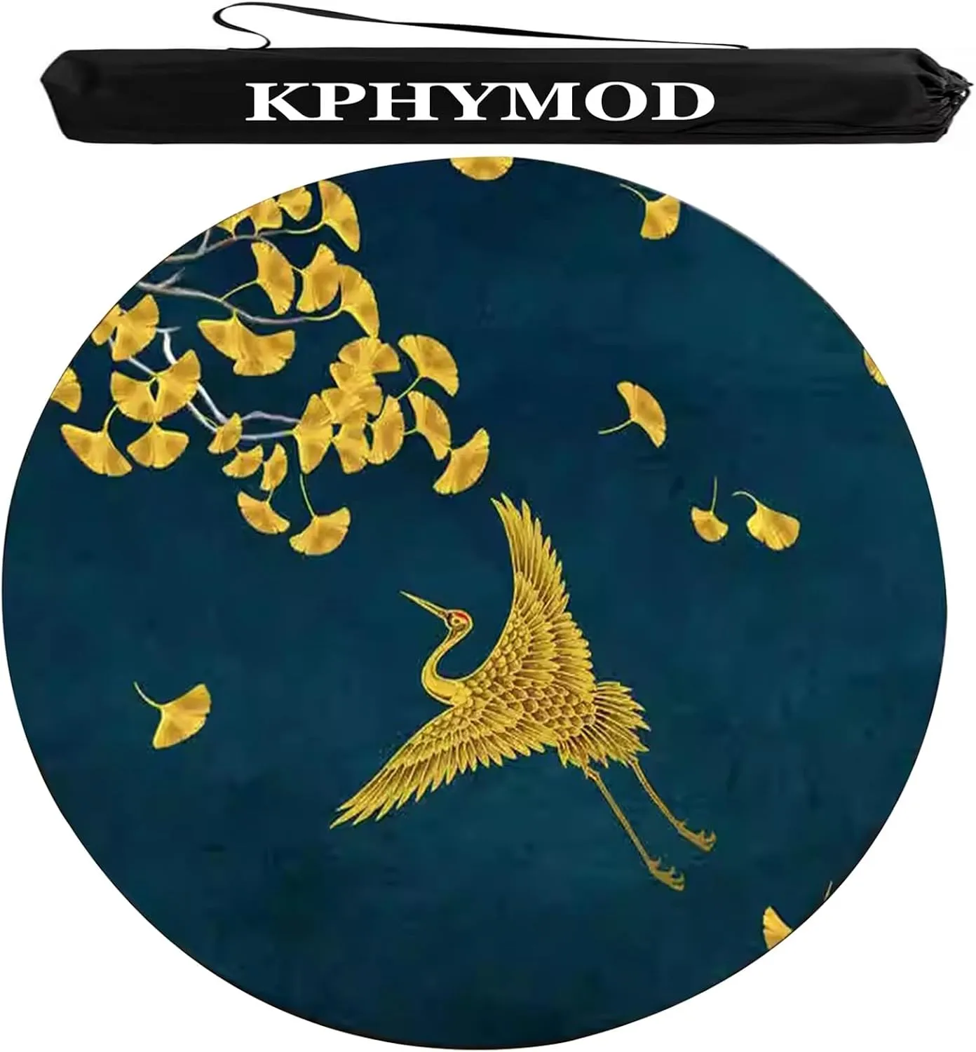 Round Mahjong Mat with Carrying Bag, Blue Chinese Printed Polyester Table Cover Anti Slip and Noise Reducing Game Mat(47.24x47.24in)