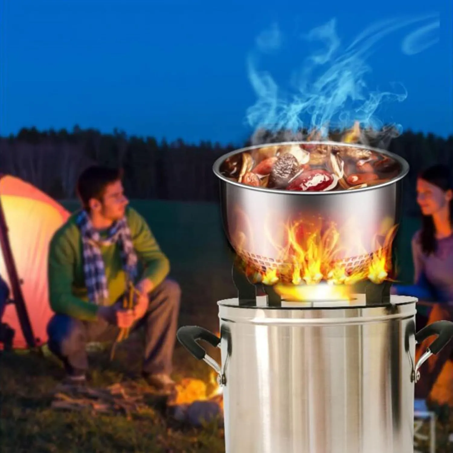 Round Wood Stove Stainless Steel, Portable Wood Burning Camping Stove, Multifunctional Tent Stove, for Outdoor Heating/Cooking/Picnic/BBQ, with Blower (Color : A)