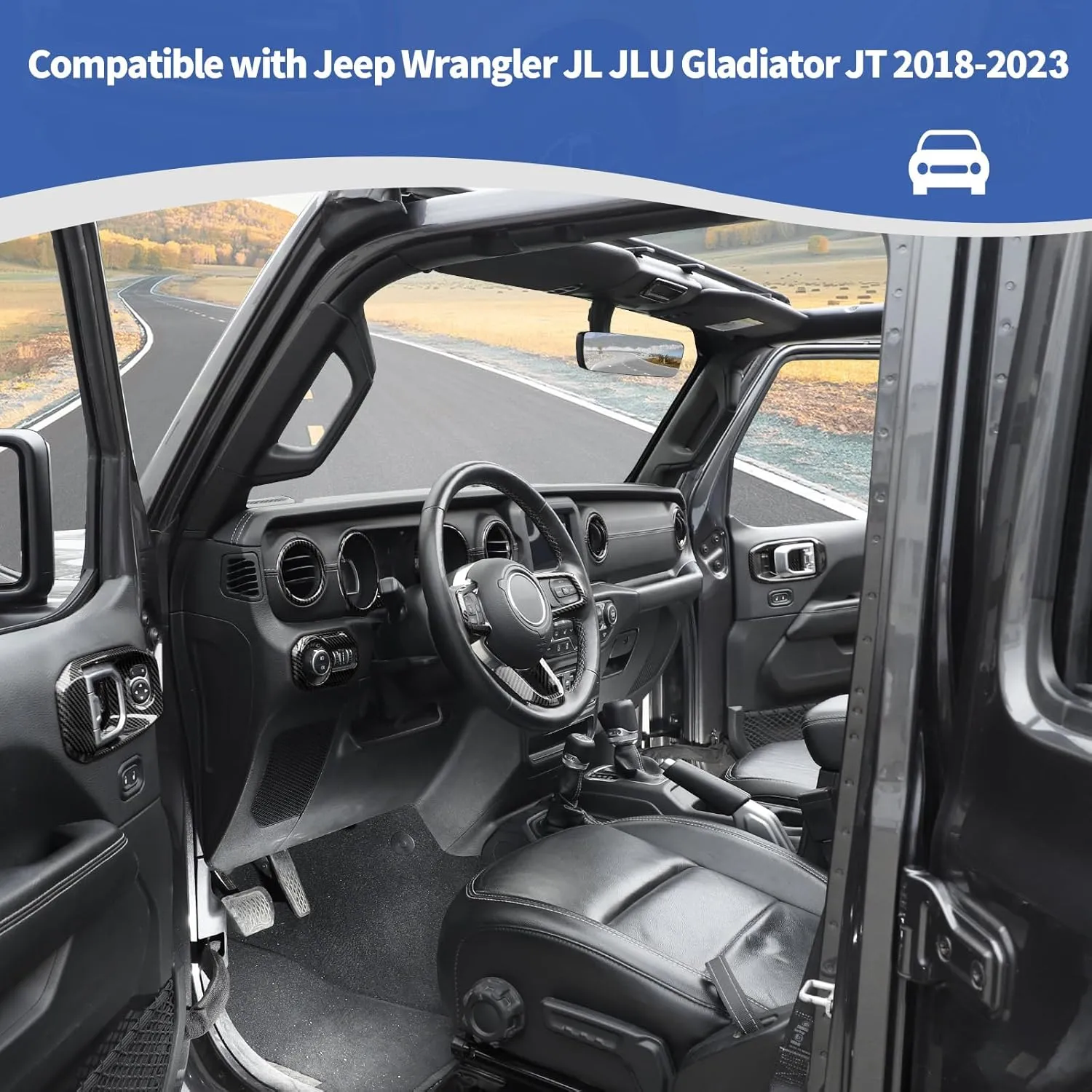 RT-TCZ for Wrangler JL Interior Trim Kit Compatible with Jeep Wrangler JL JLU Gladiator JT 2018-2023 Carbon Fiber Interior Accessories 23pcs