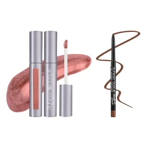 Runway Rogue Classic Gloss ‘Chameleon’, Semi-Sheer Golden Rose Hydrating Shimmer Lip Gloss with Trendsetter, Matte Soft-Mocha Lip Liner and Sharpener
