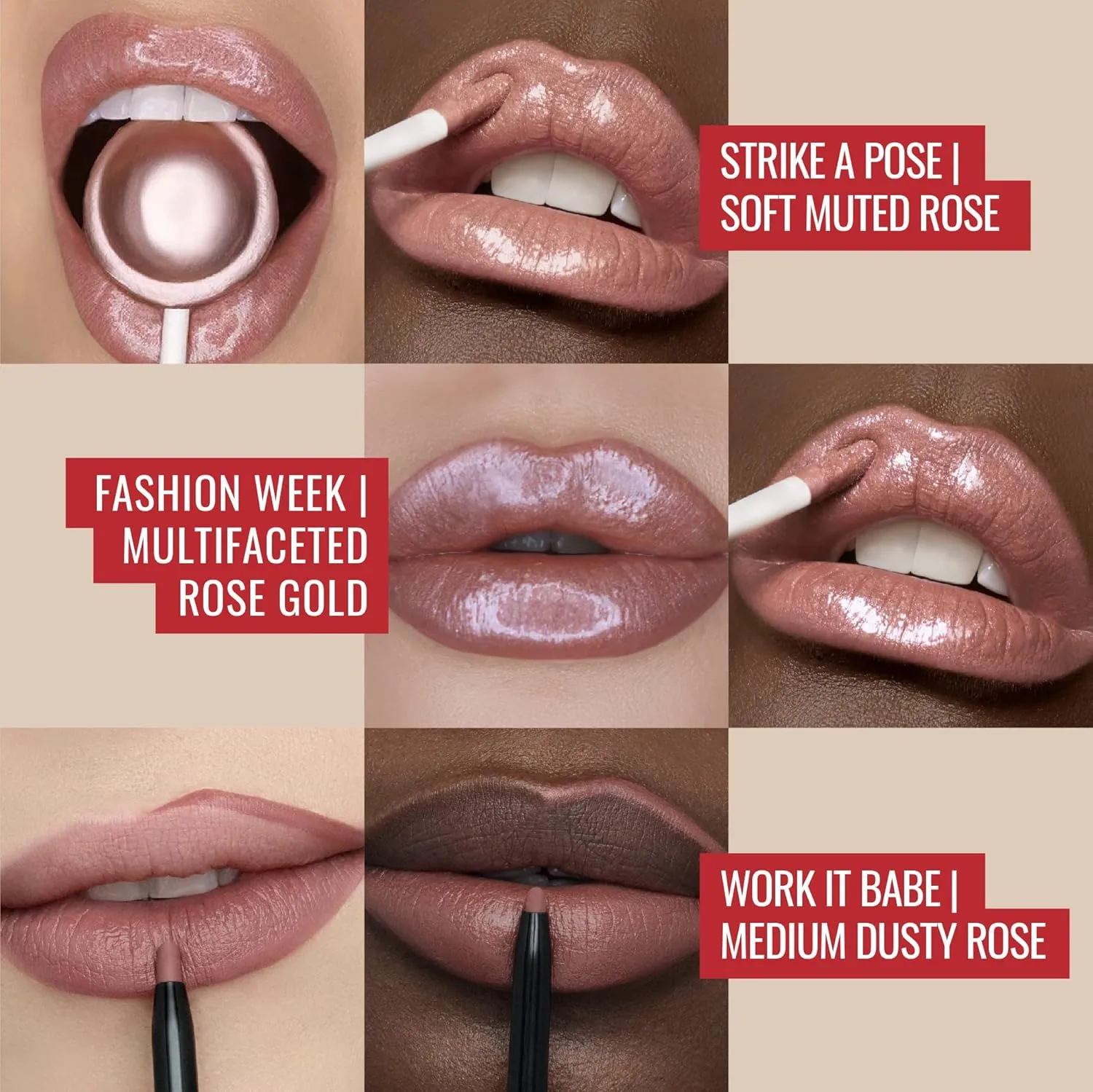 Runway Rogue LuxGloss Kit with 2 Moisturizing Shimmer Lip Gloss Tubes (‘Strike a Pose’ and ‘Fashion Week’) and 1 Matte Lip Liner Pencil (‘Work It Babe’)