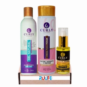RUUFE Curly Lovers Hair Products Kit with Natural Jojoba Oil, Crema, and Gel- Styling Agent (3 Pack) - Defined, Nourished, and Shiny Curls for Afro Hair
