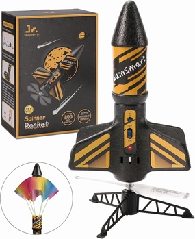SainSmart Jr. Rocket Launcher for Kids, 200 Feet of Flight Altitude, Motorized Air Rocket with Parachute, Self-Launching Outdoor Toy with Safely Land, Black