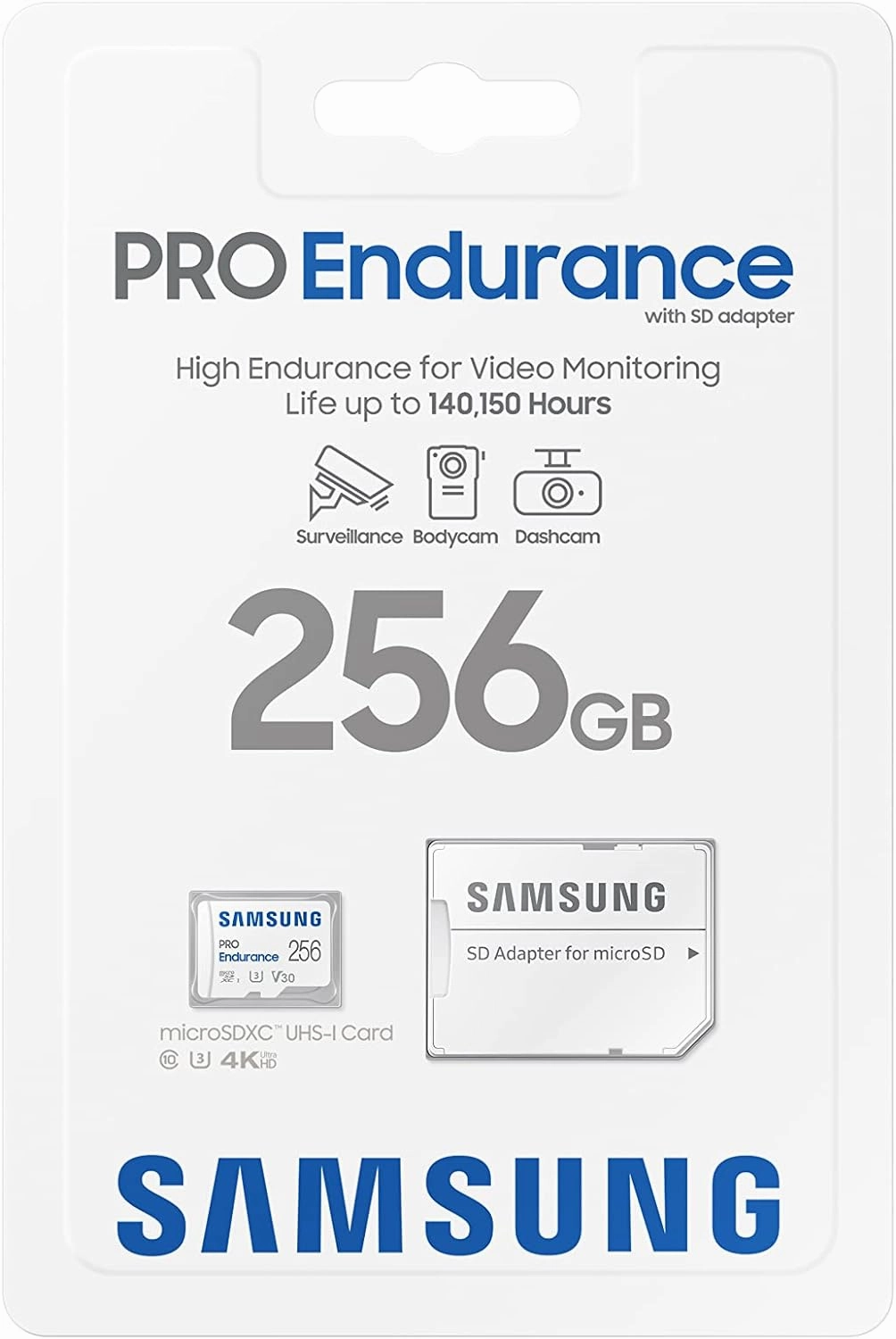 SAMSUNG PRO Endurance 256GB MicroSDXC Memory Card with Adapter for Dash Cam, Body Cam, and Security Camera, Class 10, U3, V30 (‎MB-MJ256KA/AM)