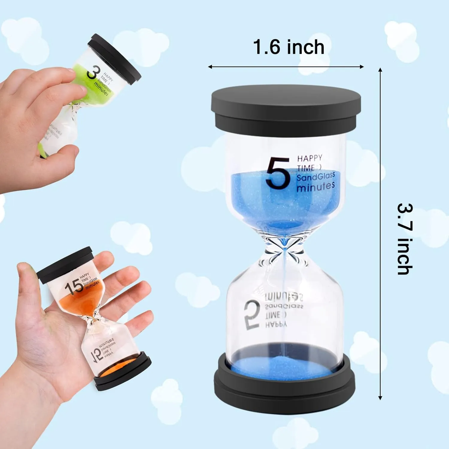 Sand Timer, Hourglass Sand Timers Colorful 1/3/5/10/15/30 Minutes Sandglass Timer with Protective Cover for Classroom Home Office Cooking (Pack of 6) Multicolor