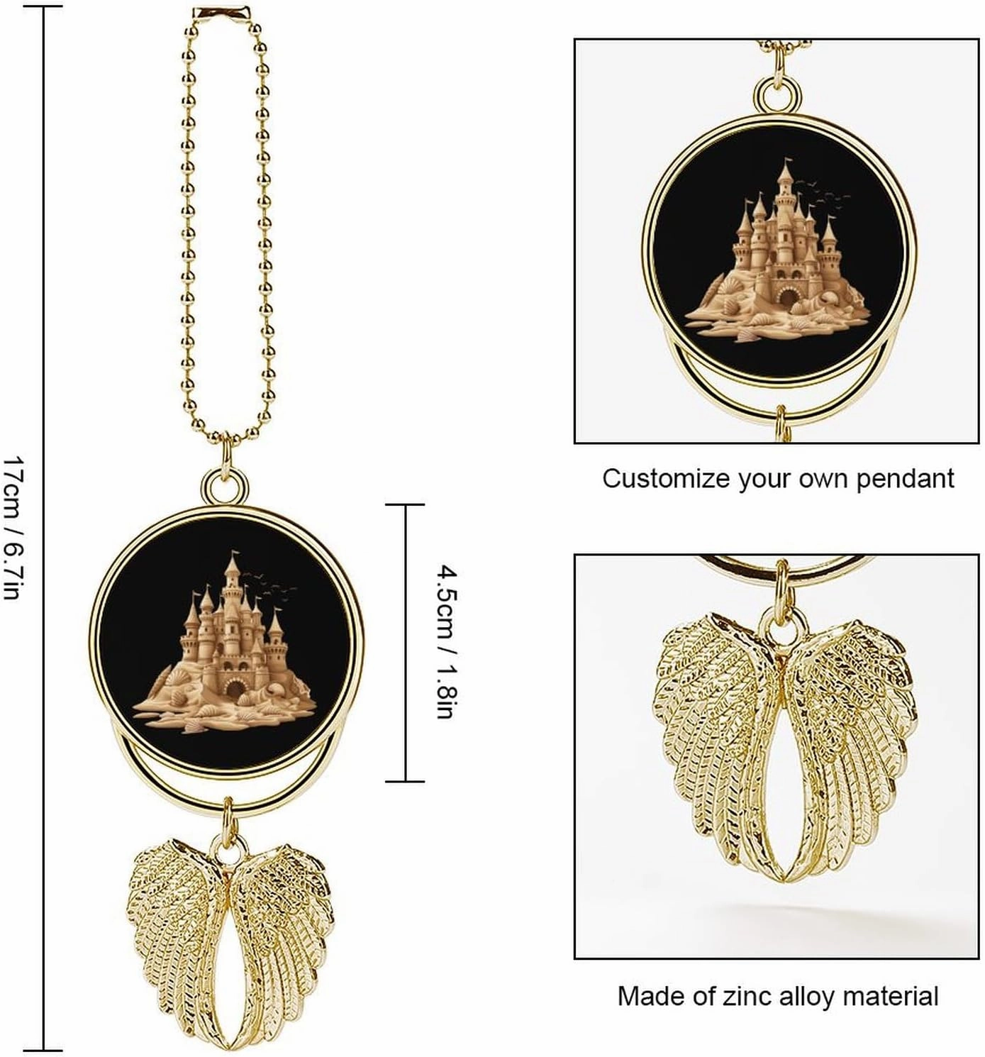 Sandcastle Sand Sculpture Sea Shells Beach Sand Car Rear View Mirror Charms Universal Vehicle Pendant Hanging Ornament for Interior Decor