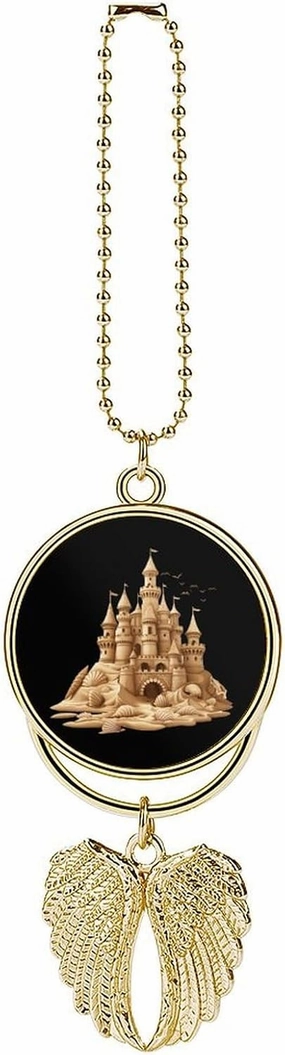 Sandcastle Sand Sculpture Sea Shells Beach Sand Car Rear View Mirror Charms Universal Vehicle Pendant Hanging Ornament for Interior Decor