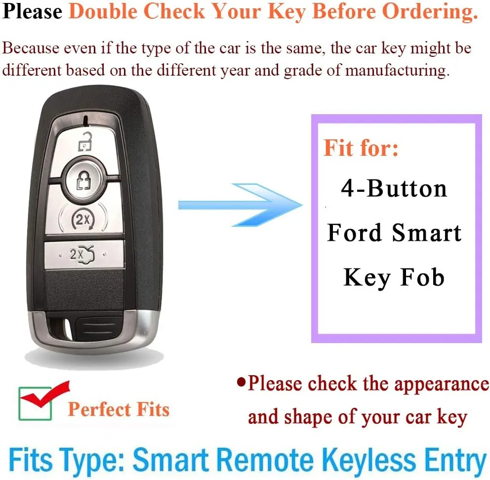 SANRILY 4-Button Smart Key Cover Case for Ford Mondeo Fusion Mustang Expedition Keyless Entry Remote Key Holder Full Protection Leather Key Fob Shell with Keychain Blue