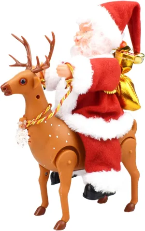 Santa Doll on Reindeer, Cute & Fun Red Plastic Electric Santa Toys 9.8" Creative Christmas Toys Stylish & Chic Musical for Kids Christmas House Decor, Gift Doll