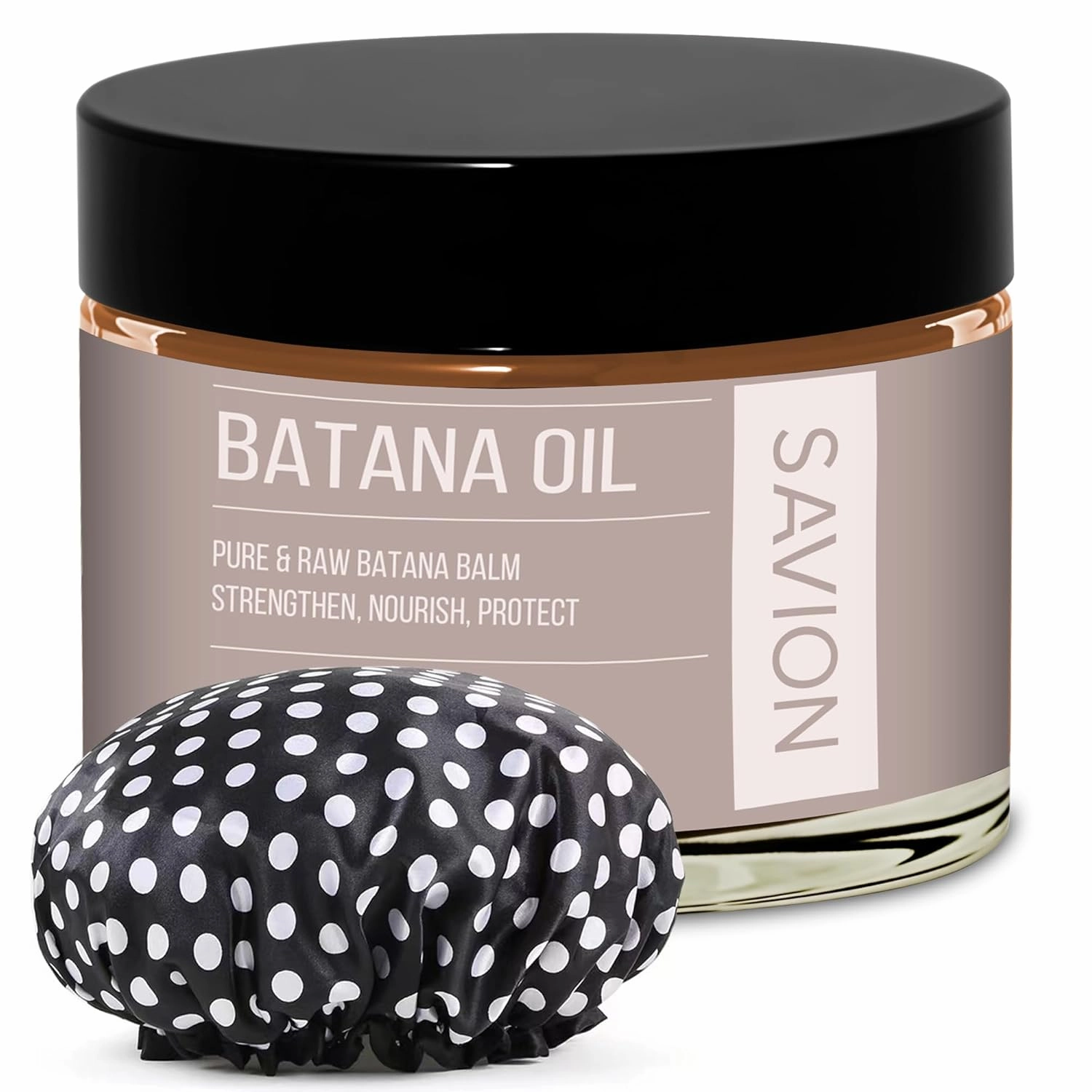 SAVION Raw Batana Oil for Hair Growth - 100% Natural Pure Batana Balm Hair Treatment for Soft, Shiny and Fuller Strands - Includes a Shower Cap, 4 Fl Oz, 120 ML