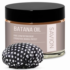 SAVION Raw Batana Oil for Hair Growth - 100% Natural Pure Batana Balm Hair Treatment for Soft, Shiny and Fuller Strands - Includes a Shower Cap, 4 Fl Oz, 120 ML