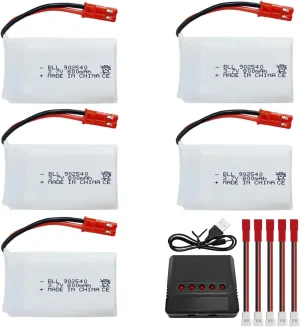 sea jump 5PCS 3.7V 800mAh 30C Lipo Battery with 5-in-1 Charger JST Plug for SYMA X56W MJX X400W X300C X800 HS110 HS200 S670 V950hd S1750 V2450 RC Drone,Four Axis Aircraft Backup Battery