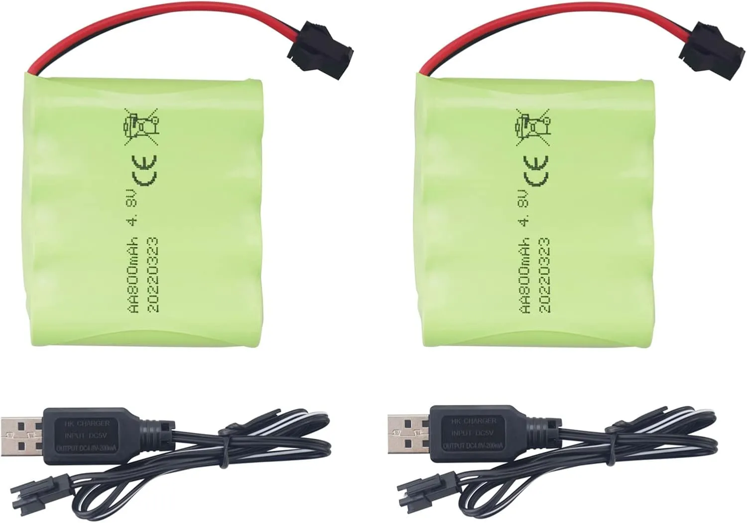 sea jump Accessories 2PCS AA 4.8V 800mAh Rechargeable RC Toy Car Battery SM2P Plug RC Truck Stunt Car Excavator Toy Car Battery and USB Charging Cable