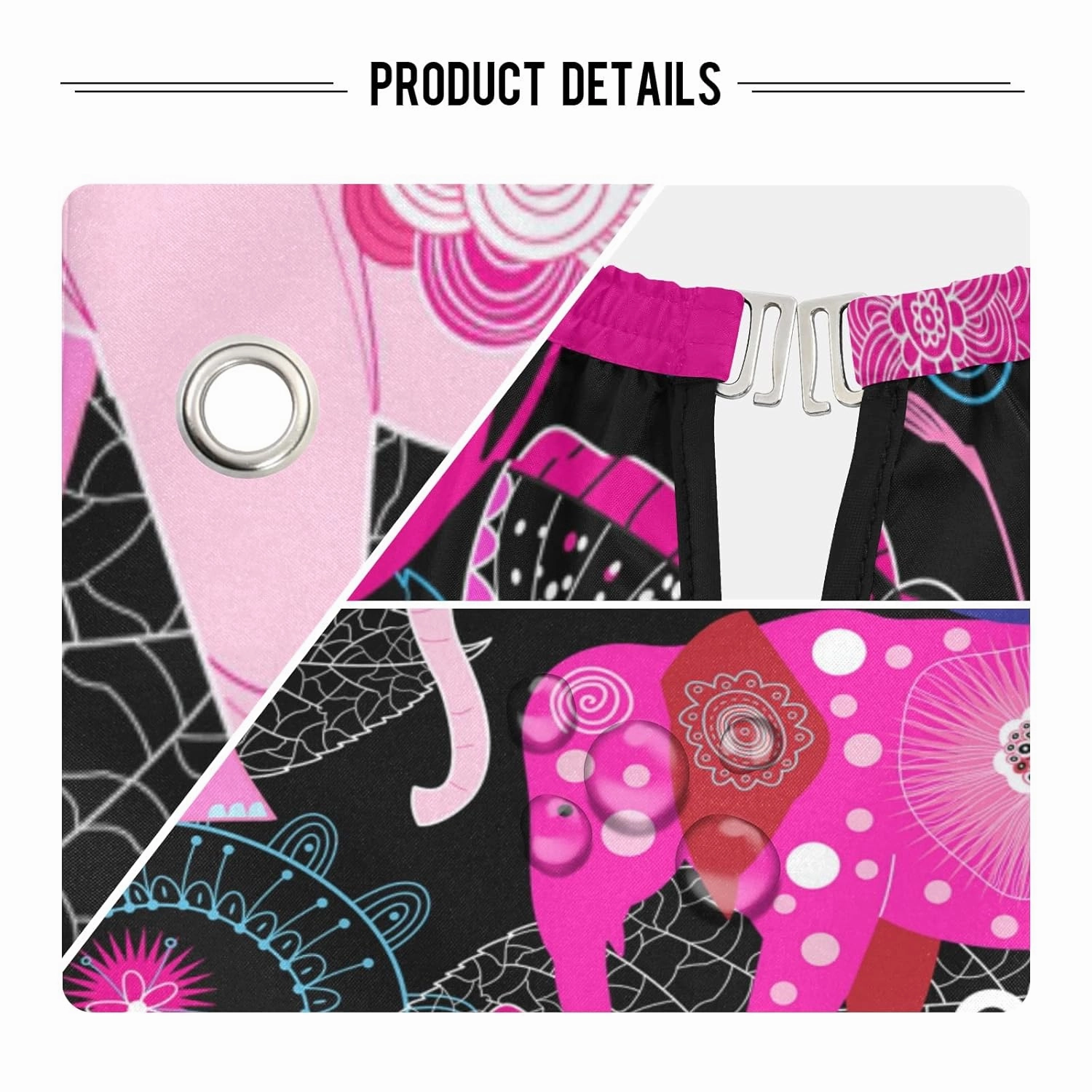 Seamless Bright Colorful Pink Elephants Leaves Flowers on Dark Waterproof Haircut Barber Cape with Adjustable Buckle, Barbershops Salon Hairdresser Beard Durable Bib Apron 65" x 55"