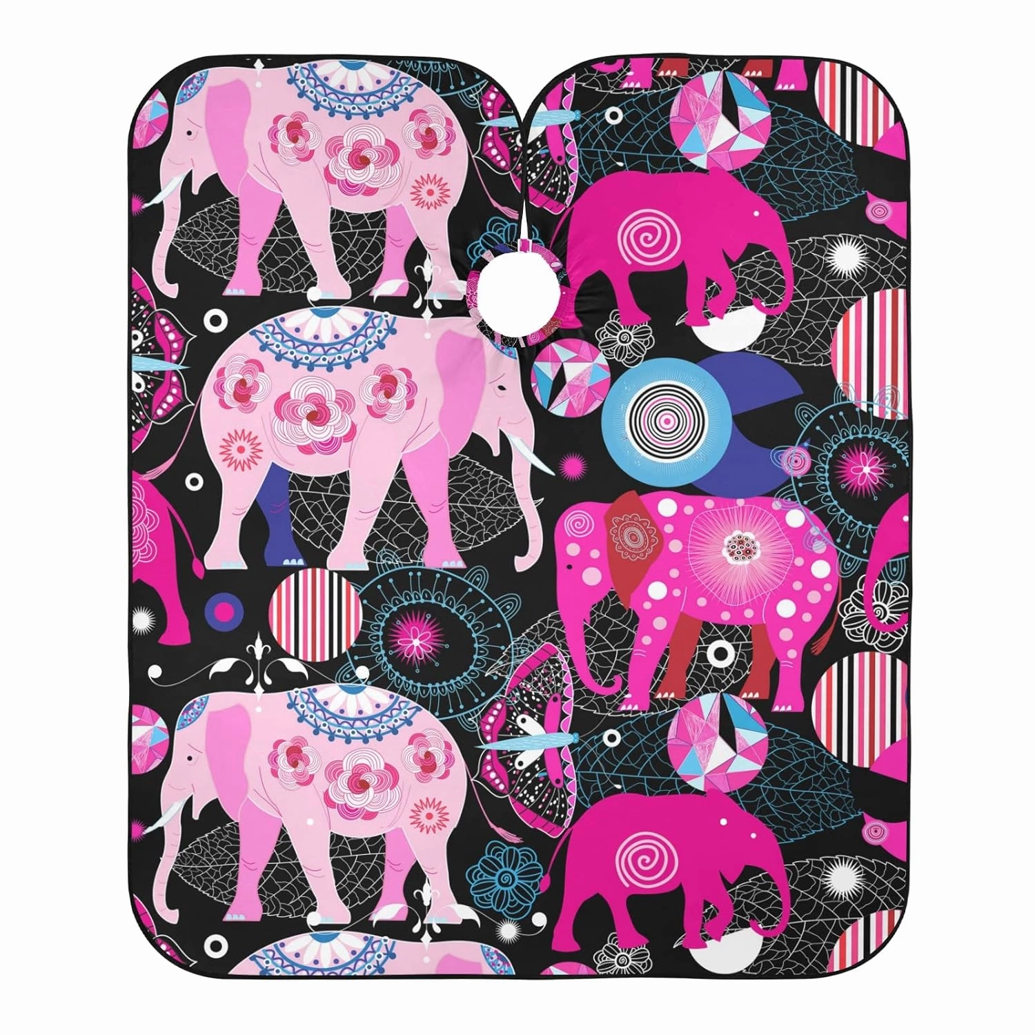 Seamless Bright Colorful Pink Elephants Leaves Flowers on Dark Waterproof Haircut Barber Cape with Adjustable Buckle, Barbershops Salon Hairdresser Beard Durable Bib Apron 65" x 55"