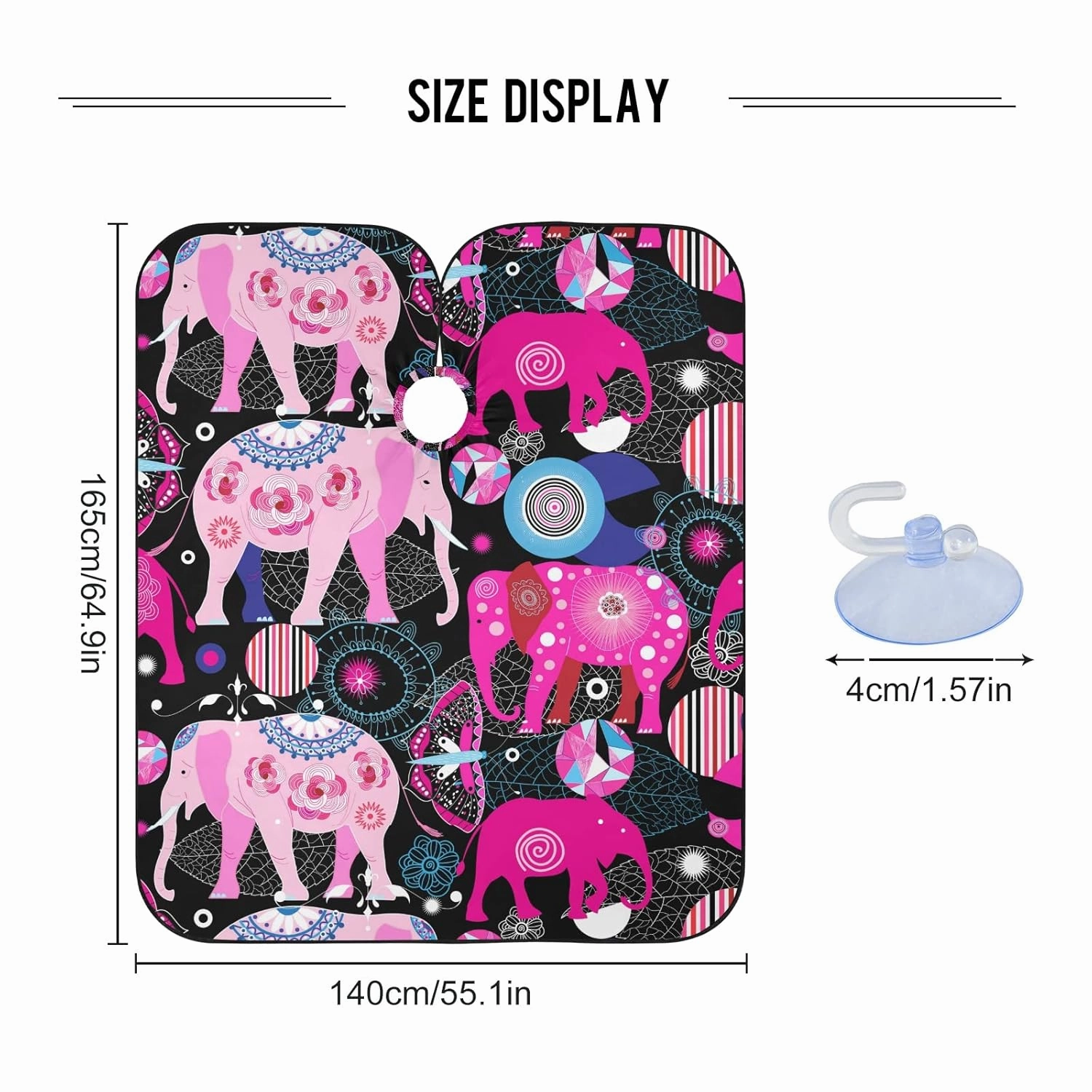 Seamless Bright Colorful Pink Elephants Leaves Flowers on Dark Waterproof Haircut Barber Cape with Adjustable Buckle, Barbershops Salon Hairdresser Beard Durable Bib Apron 65" x 55"