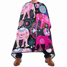 Seamless Bright Colorful Pink Elephants Leaves Flowers on Dark Waterproof Haircut Barber Cape with Adjustable Buckle, Barbershops Salon Hairdresser Beard Durable Bib Apron 65" x 55"