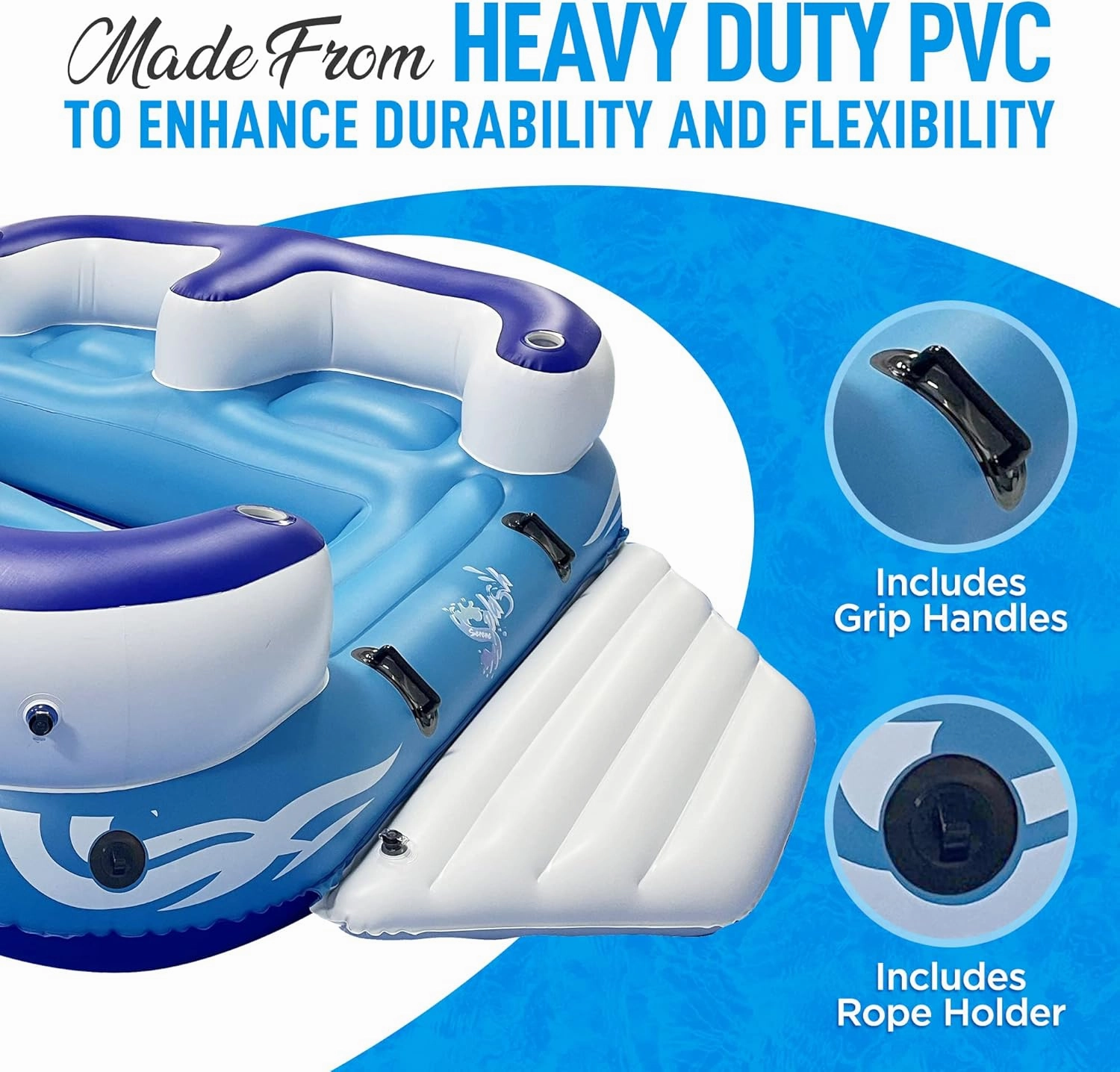Serenelife Inflatable Towable Tube for Boating, 2 Rider Capacity with Deck Seats & Backrest, 450 lbs Water Sports Tube, Durable Nylon Cover, Multiple Grab Handles, Speed Safety Valve