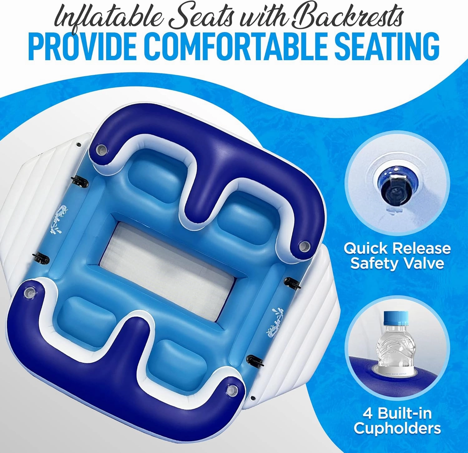 Serenelife Inflatable Towable Tube for Boating, 2 Rider Capacity with Deck Seats & Backrest, 450 lbs Water Sports Tube, Durable Nylon Cover, Multiple Grab Handles, Speed Safety Valve