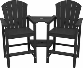 SERWALL Tall Adirondack Chairs Set of 2 with Double Layer Connecting Tray, HDPE Bar Height Outdoor Chairs, Wood-Like Adirondack Bar Stools for Patio, Balcony, Porch, Black