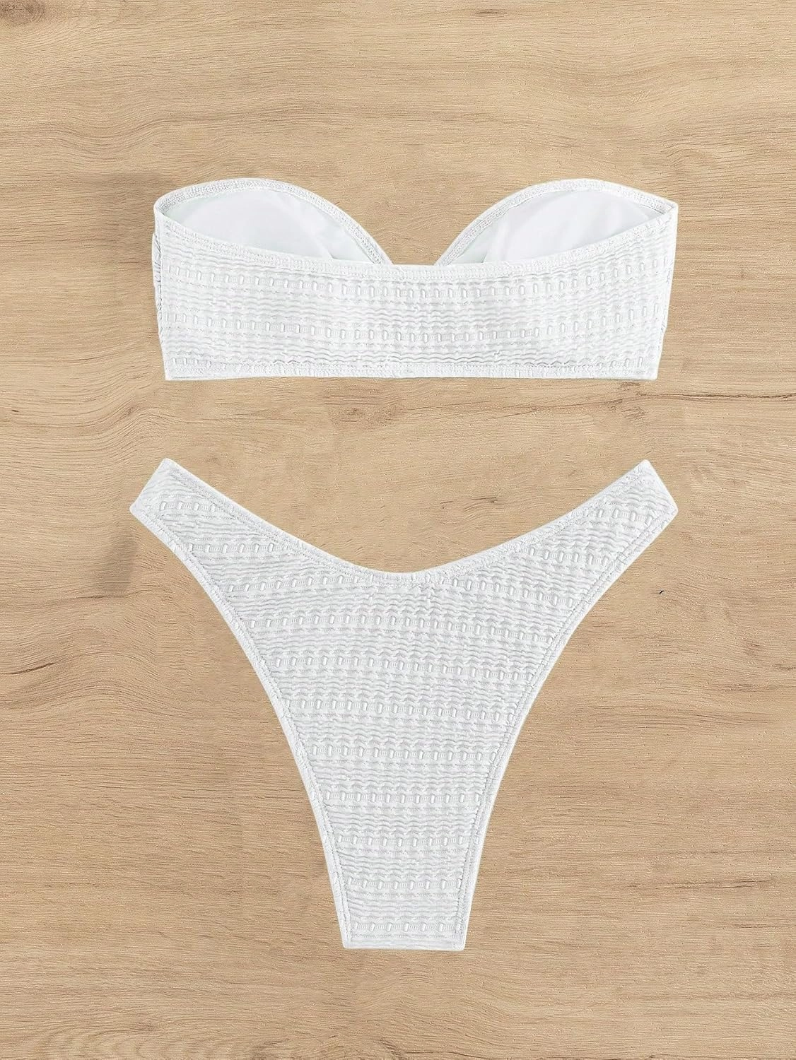 SHENHE Women's 2 Piece Bikini Set Summer Solid Ring Strapless Textured Bathingsuit